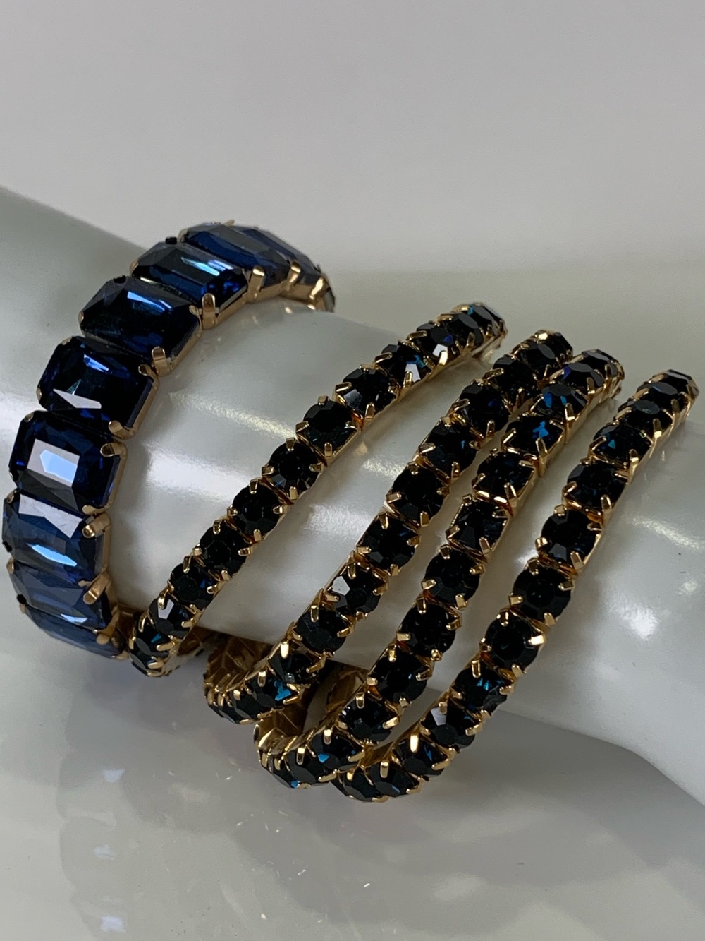 Sapphire Blue Rhinestone Stretch Bracelet Set of 5
